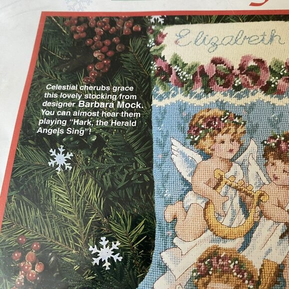 Dimensions Christmas Stocking Kit Sweet Cherubs 9089 Barbara Mock 1993  NEW - Picture 3 of 5